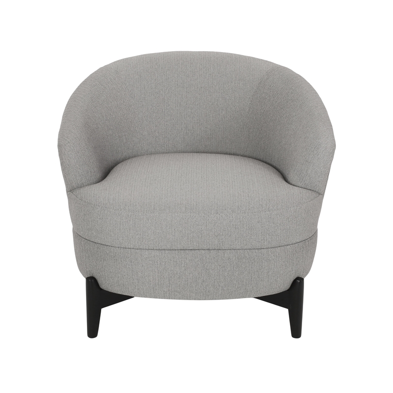 Pemberly Row Barrel Style Club Chair in Gray Boucle Fabric with Wood Cross Base