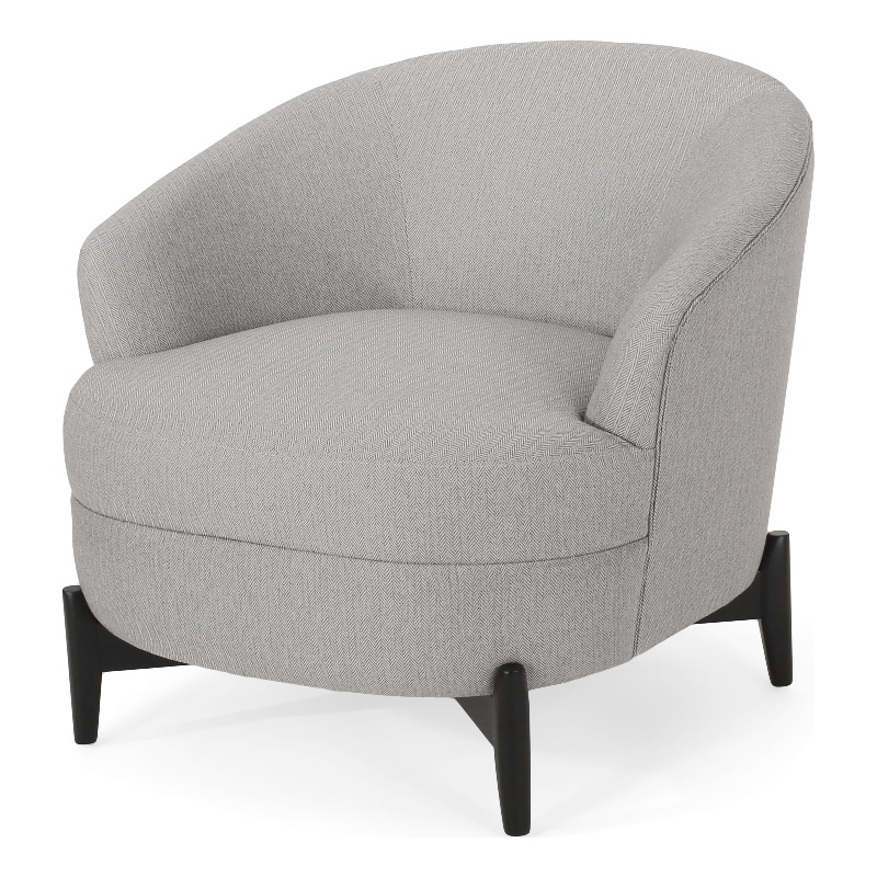 Pemberly Row Barrel Style Club Chair in Gray Boucle Fabric with Wood Cross Base