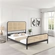 Pemberly Row Queen Bed with Open Cane Webbing Headboard in Rattan & Metal