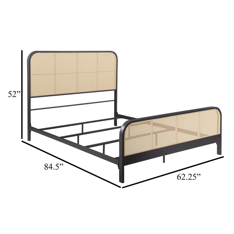 Pemberly Row Queen Bed with Open Cane Webbing Headboard in Rattan & Metal