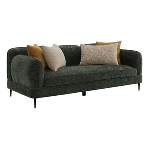 Pemberly Row 84&quot Sofa with 4 Accent Throw Pillows in Dark Green Chenille Fabric