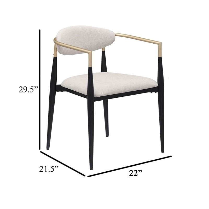Pemberly Row Dining Armchair 2Pc in Beige Fabric with Black Metal & Gold Accents