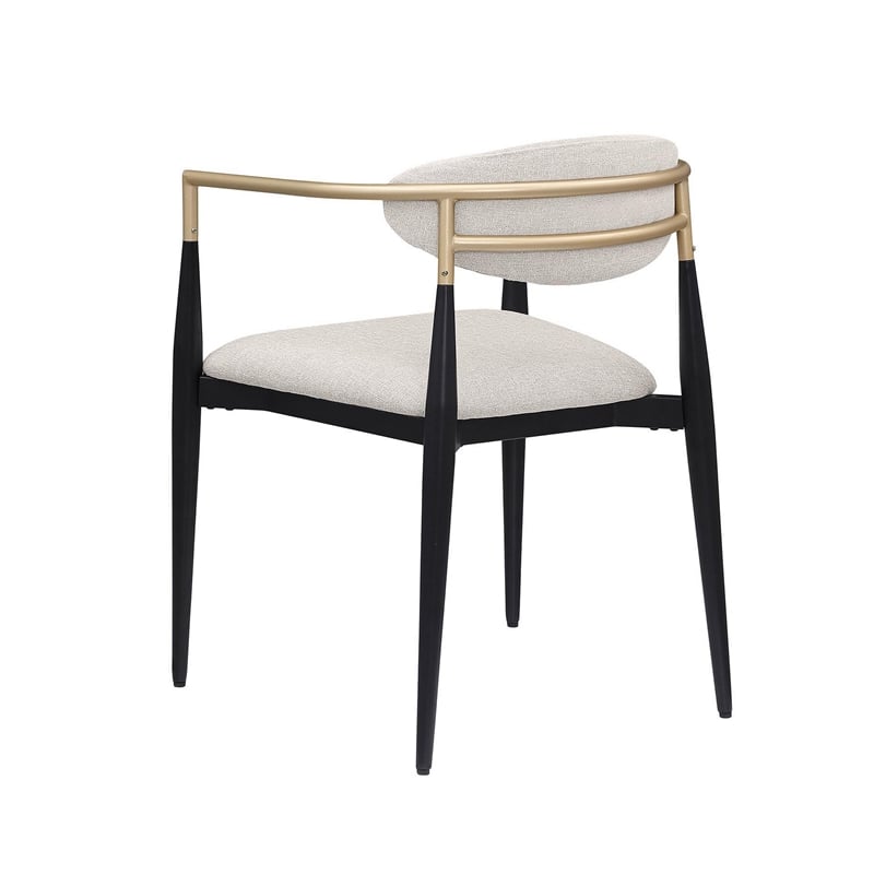 Pemberly Row Dining Armchair 2Pc in Beige Fabric with Black Metal & Gold Accents