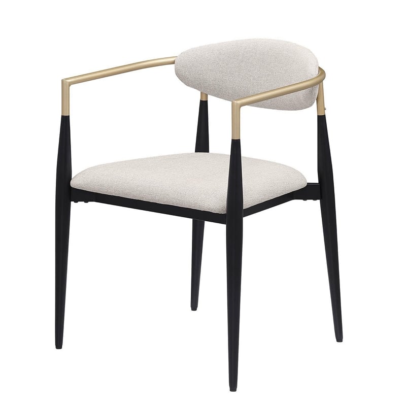 Pemberly Row Dining Armchair 2Pc in Beige Fabric with Black Metal & Gold Accents
