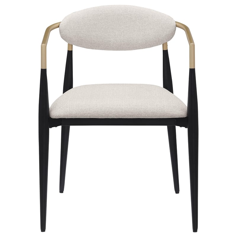 Pemberly Row Dining Armchair 2Pc in Beige Fabric with Black Metal & Gold Accents