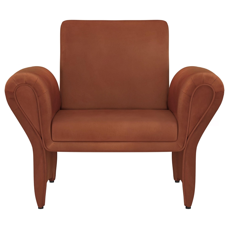 Pemberly Row Armchair with Contemporary Rolled Flared Arms in Rust Brown Velvet