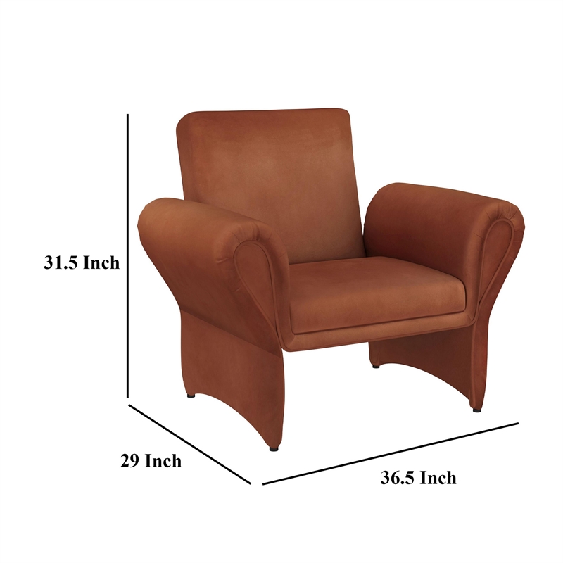 Pemberly Row Armchair with Contemporary Rolled Flared Arms in Rust Brown Velvet