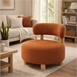 Pemberly Row Barrel Back Chair in Orange Boucle Fabric with Brown Oak Wood Frame