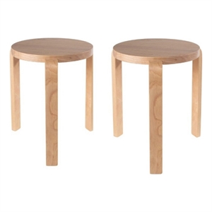 Pemberly Row Stacking Stool Ottoman Set of 2 in Blonde Oak Brown Rubberwood