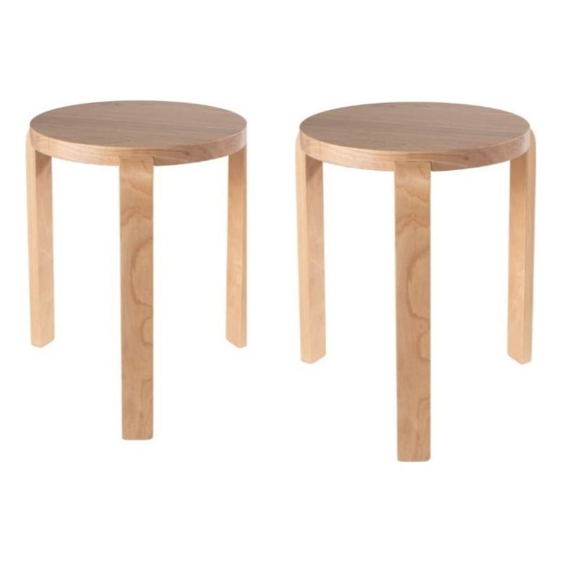 Pemberly Row Stacking Stool Ottoman Set of 2 in Blonde Oak Brown Rubberwood