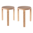 Pemberly Row Stacking Stool Ottoman Set of 2 in Blonde Oak Brown Rubberwood