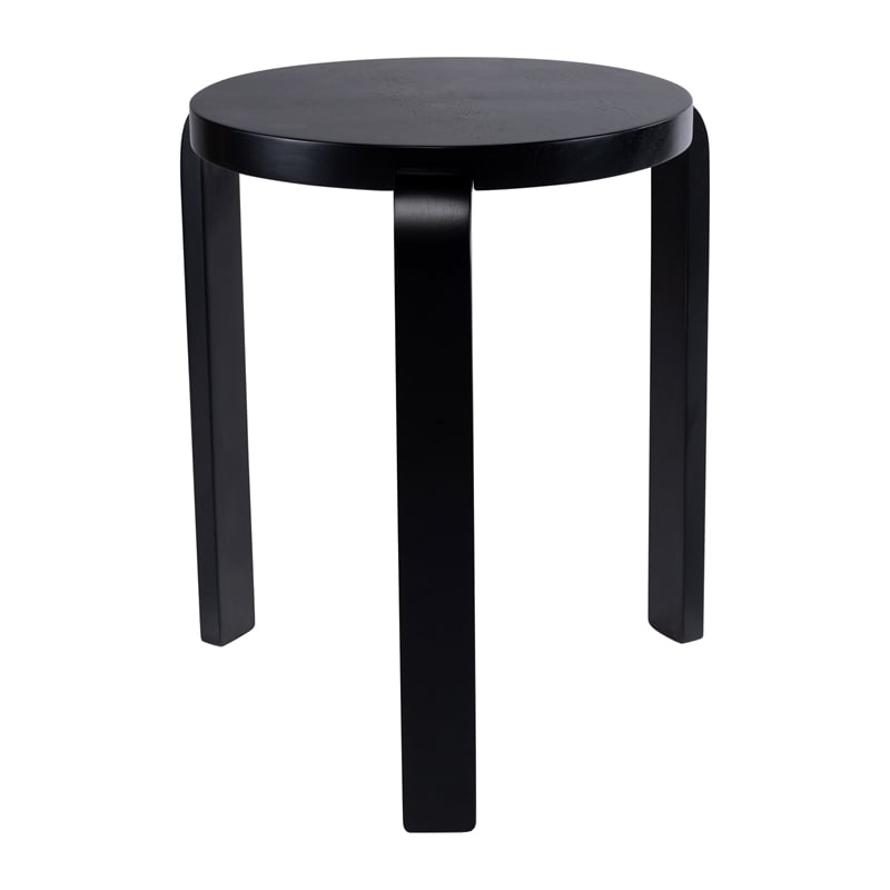 Pemberly Row Stacking Stool Ottoman Set of 2 in Black Rubberwood with Round Tops