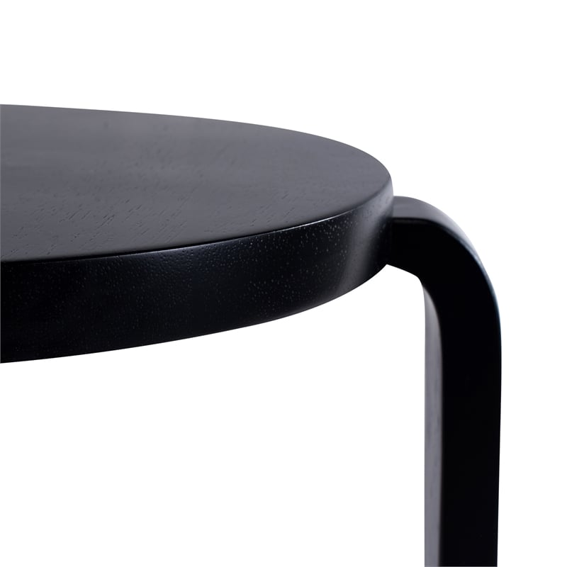 Pemberly Row Stacking Stool Ottoman Set of 2 in Black Rubberwood with Round Tops