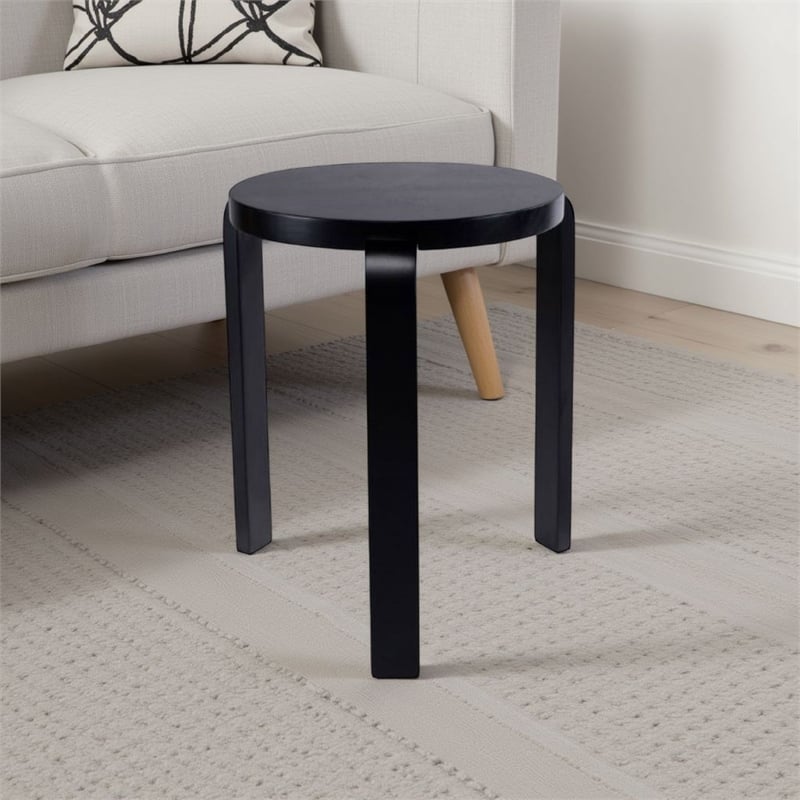 Pemberly Row Stacking Stool Ottoman Set of 2 in Black Rubberwood with Round Tops