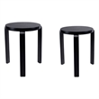 Pemberly Row Stacking Stool Ottoman Set of 2 in Black Rubberwood with Round Tops