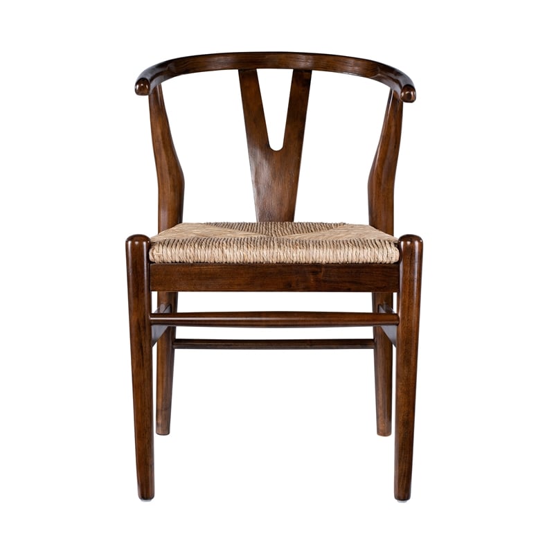 Pemberly Row Wishbone Dining Chair 2Pc w/ Handwoven Rope - Cappuccino Brown Wood