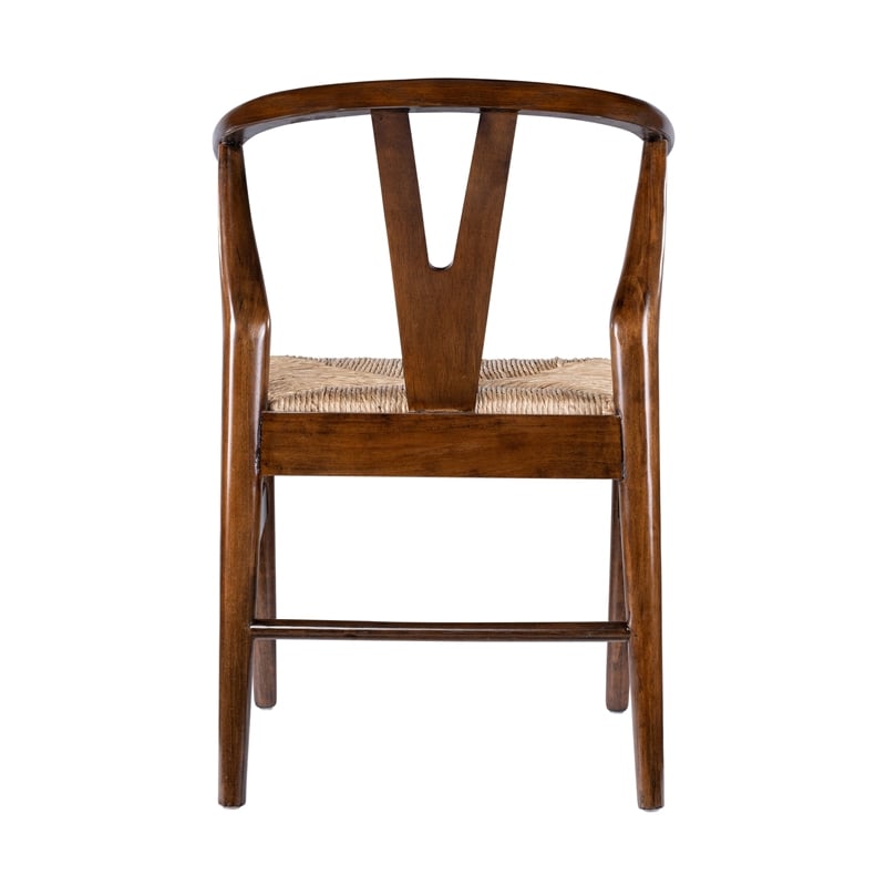 Pemberly Row Wishbone Dining Chair 2Pc w/ Handwoven Rope - Cappuccino Brown Wood