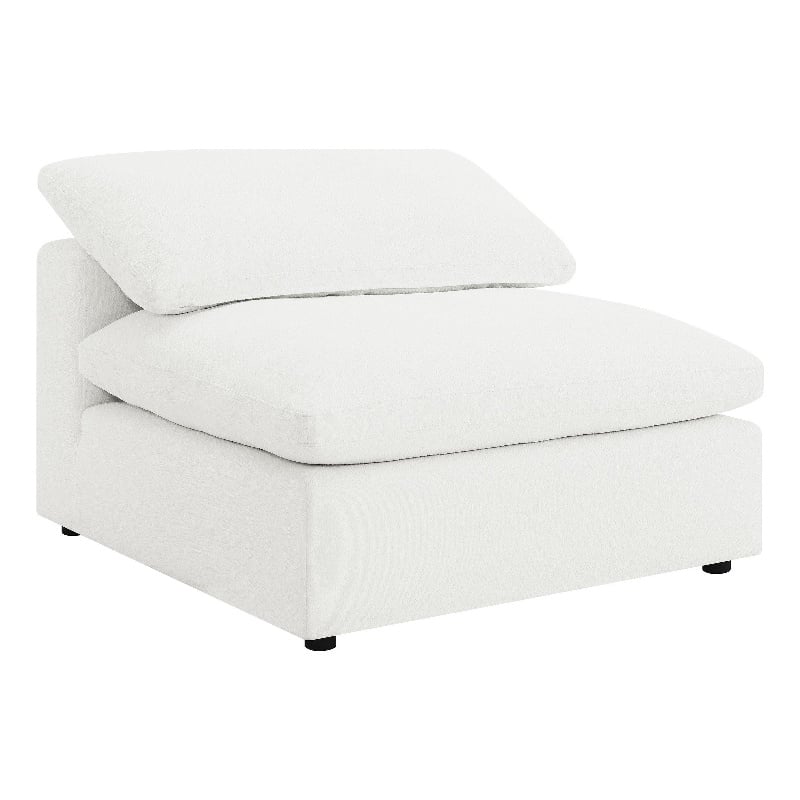 Pemberly Row Modular Armless Chair in White Boucle Fabric w/ Plush Foam Cushions