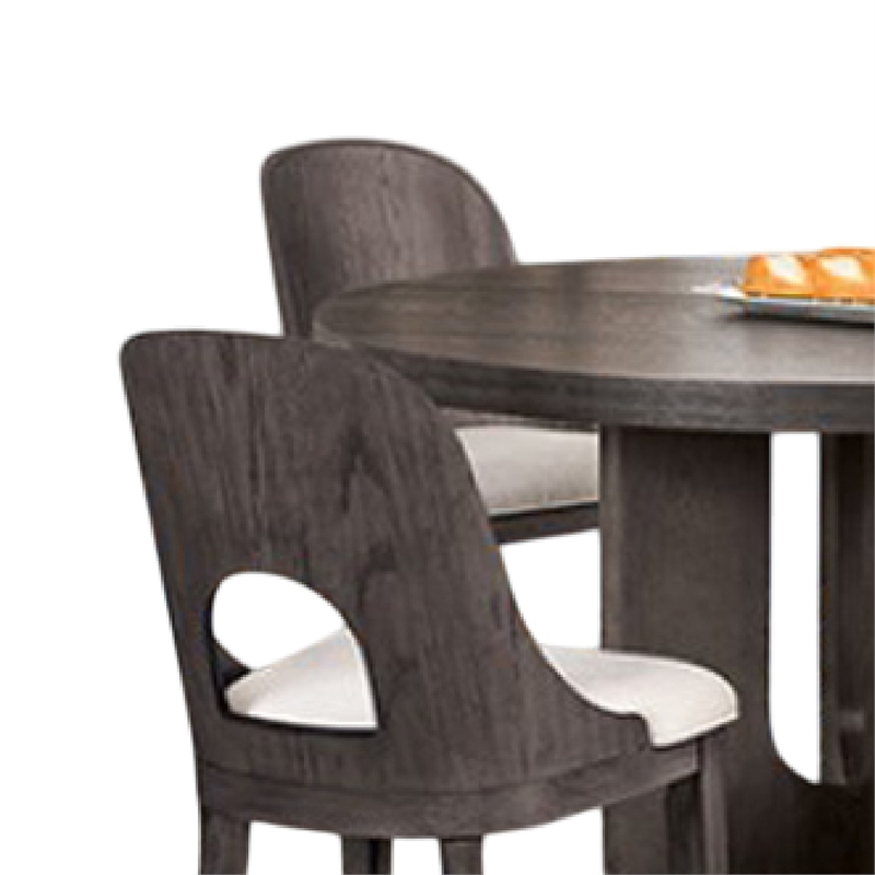Pemberly Row 5 Pc Round Dining Table Set with White Polyester Chairs in Ash Gray