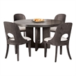 Pemberly Row 5 Pc Round Dining Table Set with White Polyester Chairs in Ash Gray