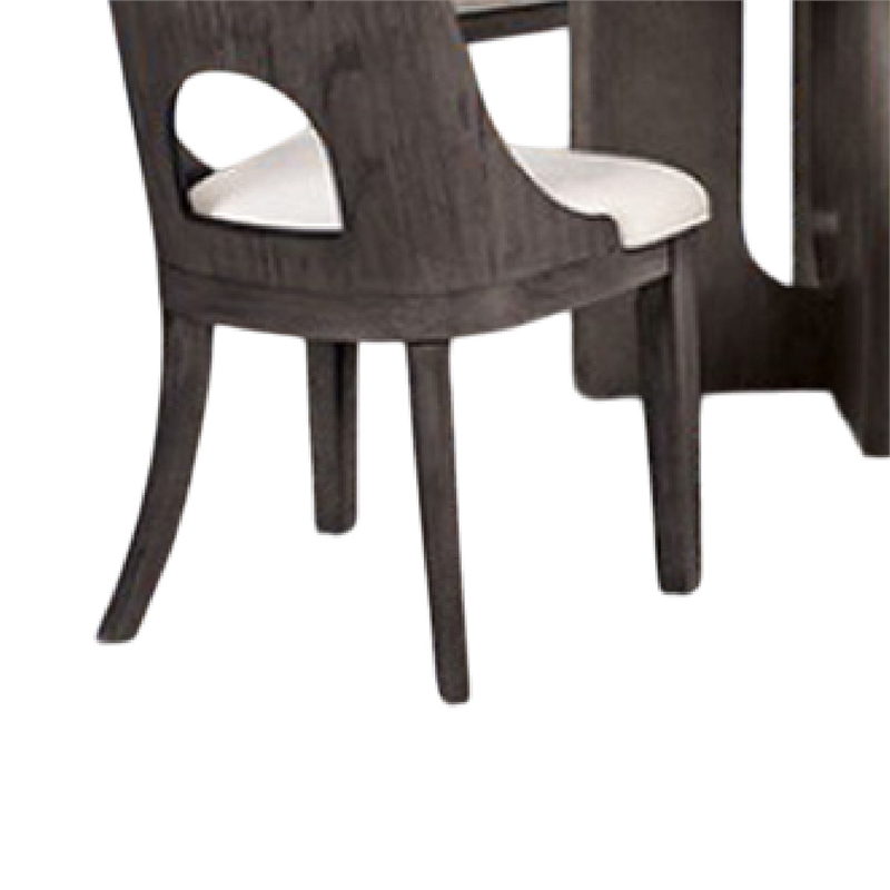 Pemberly Row 5 Pc Round Dining Table Set with White Polyester Chairs in Ash Gray