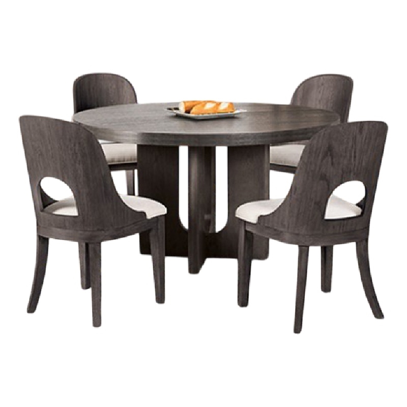 Pemberly Row 5 Pc Round Dining Table Set with White Polyester Chairs in Ash Gray