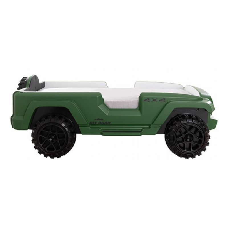 Pemberly Row SUV Twin Bed with Lights and Sound Effects in Green Faux Leather