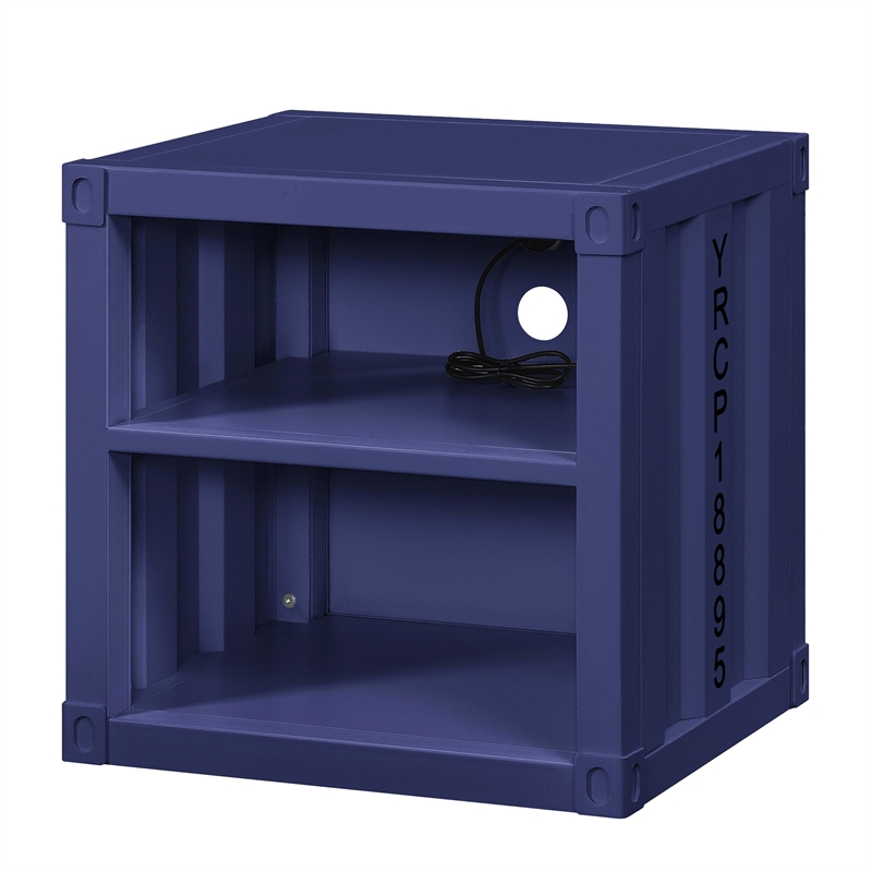Pemberly Row 3 Piece Full Bedroom Set with Recessed Panel Design in Blue Metal