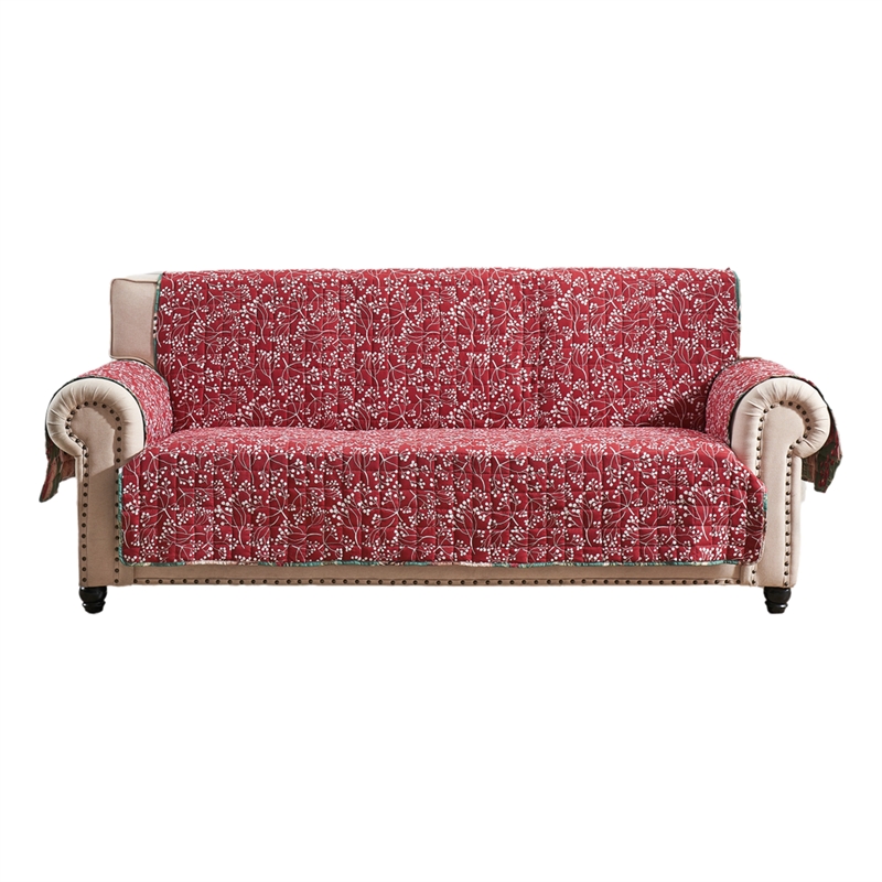 Pemberly Row Reversible Sofa Slipcover in Green and Red Festive Theme Polyester