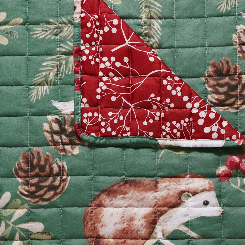 Pemberly Row Reversible Sofa Slipcover in Green and Red Festive Theme Polyester