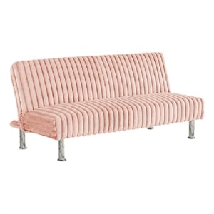 Pemberly Row Fold Out Futon Sofa Bed in Light Pink Fabric with Chrome Metal Legs