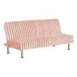 Pemberly Row Fold Out Futon Sofa Bed in Light Pink Fabric with Chrome Metal Legs