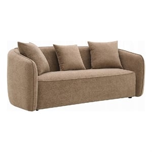 Pemberly Row 79&quot Sofa with 3 Accent Pillows in Soft Brown Chenille Fabric