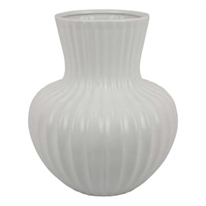 Pemberly Row 14&quot Decorative Vase in White Ceramic with Vertical Ribbed Pattern