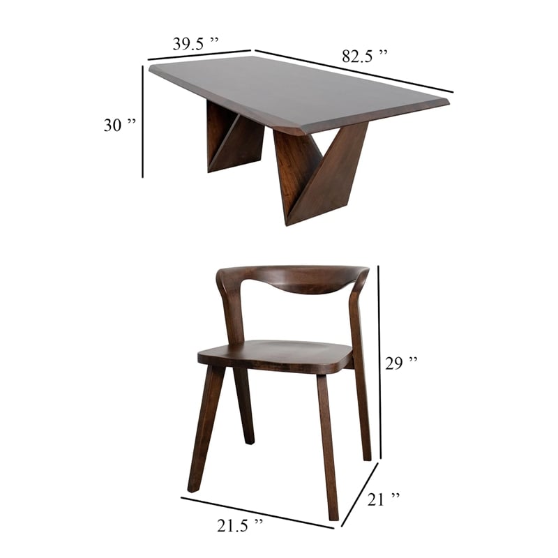 Pemberly Row 7 Pc Extendable Dining Table Set with 6 Chairs in Brown Rubberwood