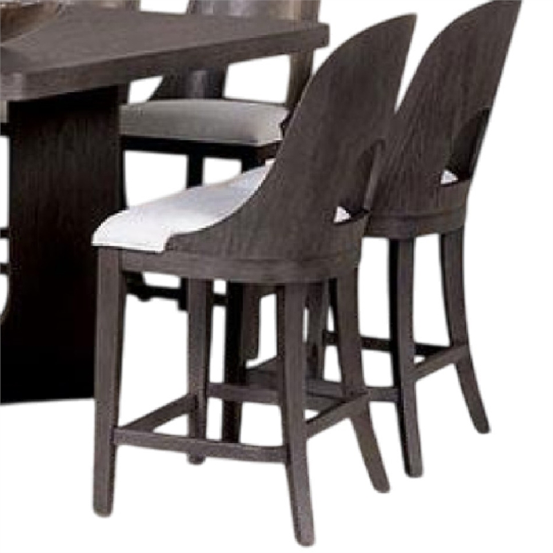 Pemberly Row 7Pc Counter Height Dining Table Set in Ash Gray Wood w/ White Seats