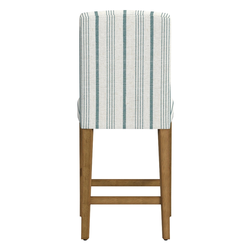 Pemberly Row Counter Stool Chair in Blue and White Stripe with Brown Wood Legs