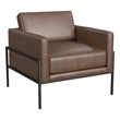 Pemberly Row Accent Armchair in Brown Faux Leather with Matte Black Metal Legs