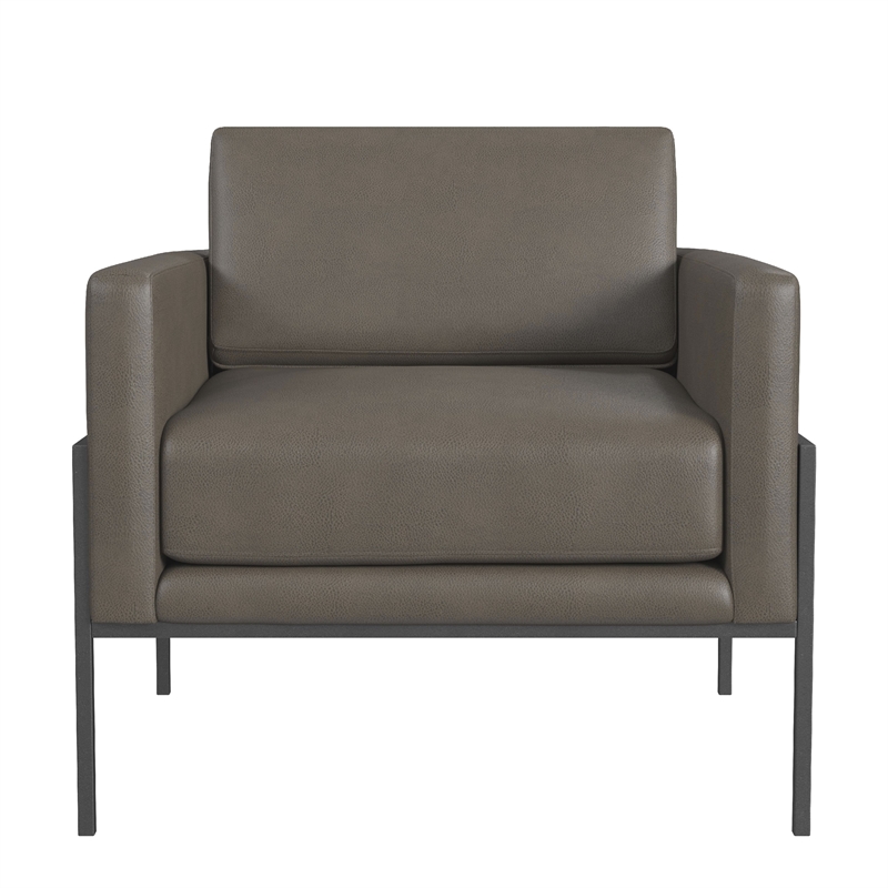 Pemberly Row Armchair in Pewter Gray Faux Leather with Matte Black Metal Legs