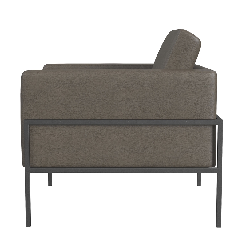 Pemberly Row Armchair in Pewter Gray Faux Leather with Matte Black Metal Legs
