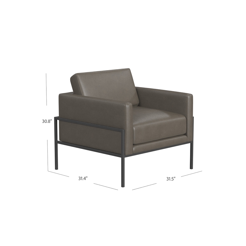 Pemberly Row Armchair in Pewter Gray Faux Leather with Matte Black Metal Legs