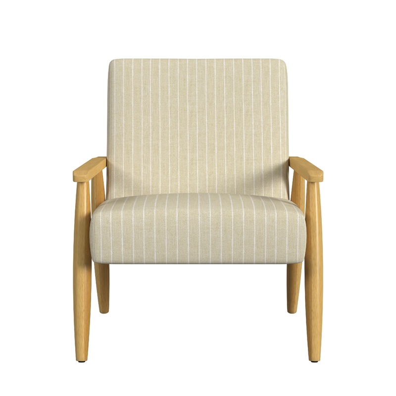 Pemberly Row Accent Armchair in Beige & White Stripe Pattern Fabric with Wood