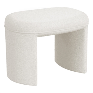 Pemberly Row 24&quot Ottoman Footstool with Saddle Seat in Cream White Boucle Fabric