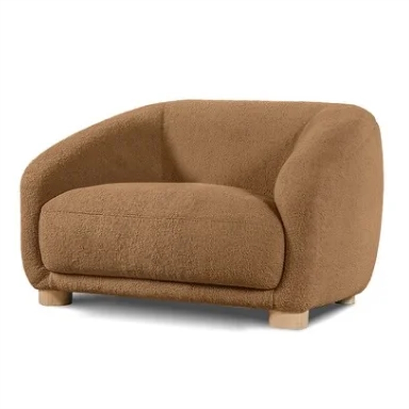 Pemberly Row Accent Chair with Round Back and Sloped Arms in Soft Brown Boucle