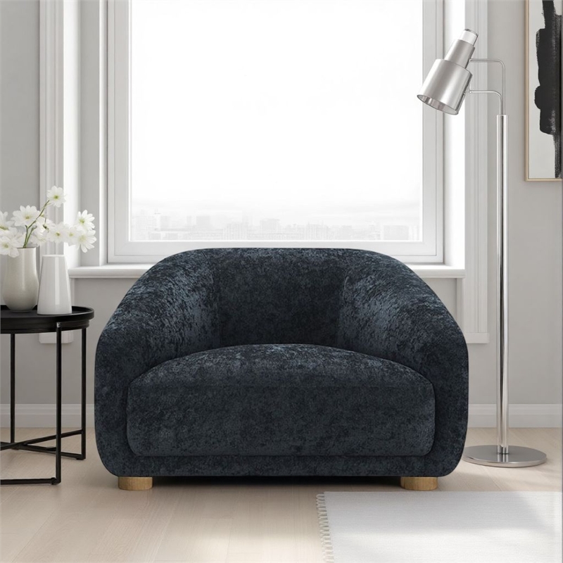 Pemberly Row Accent Chair with Round Back and Sloped Arms in Soft Black Chenille