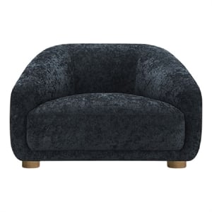 Pemberly Row Accent Chair with Round Back and Sloped Arms in Soft Black Chenille