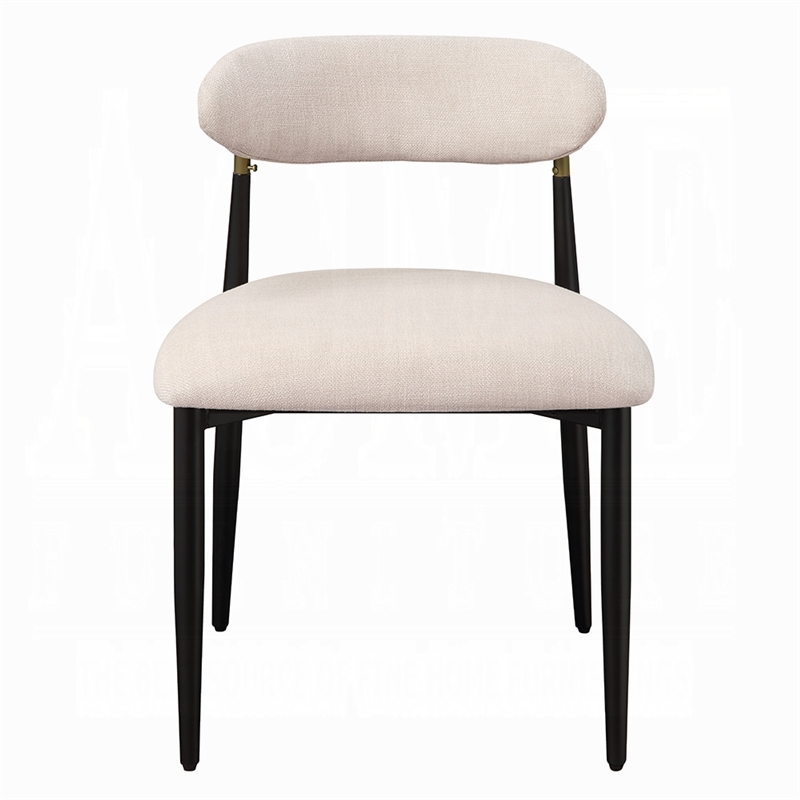 Pemberly Row Side Dining Chair Set of 2 in Beige Chenille with Curved Metal Legs