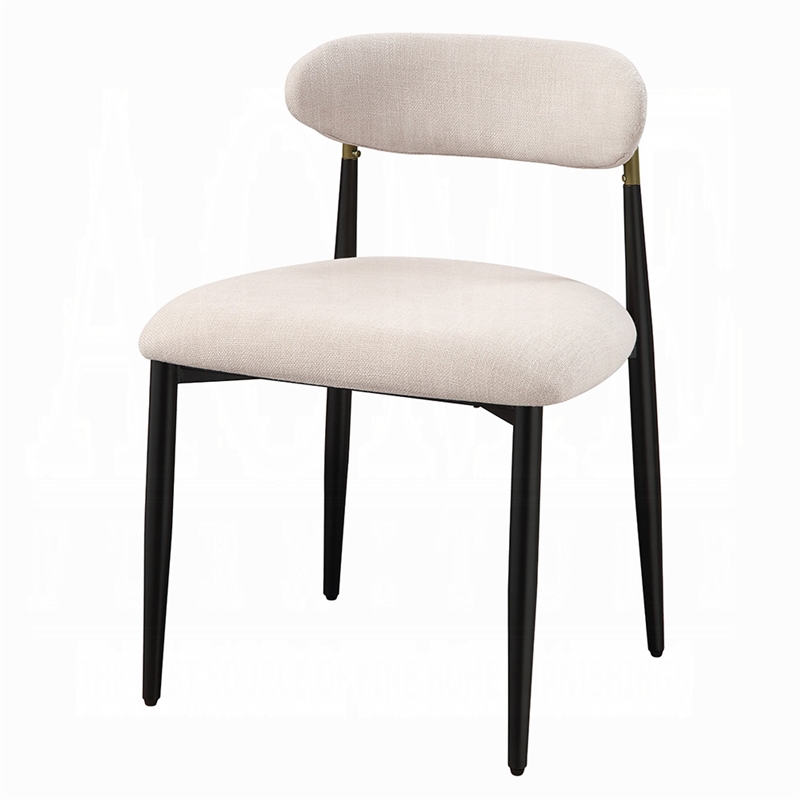 Pemberly Row Side Dining Chair Set of 2 in Beige Chenille with Curved Metal Legs
