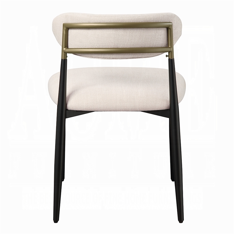 Pemberly Row Side Dining Chair Set of 2 in Beige Chenille with Curved Metal Legs