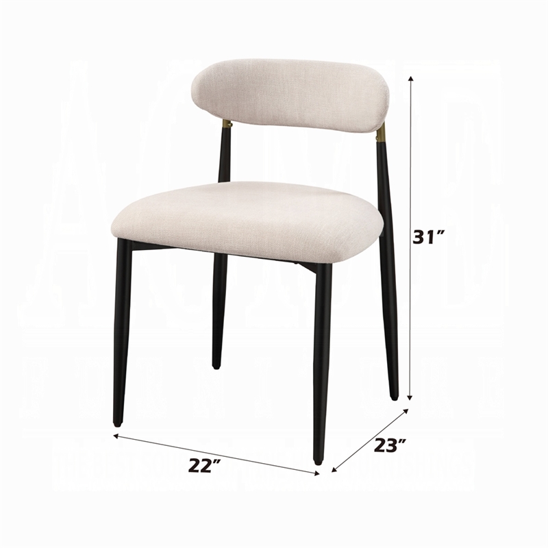 Pemberly Row Side Dining Chair Set of 2 in Beige Chenille with Curved Metal Legs